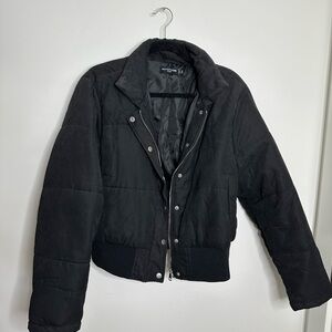 Black Cropped Bomber Jacket